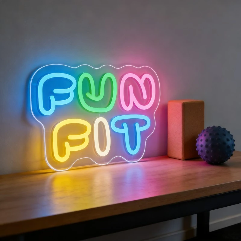 Yoga Fitness Room - لافتة نيون LED بتصميم حروف كرتونية